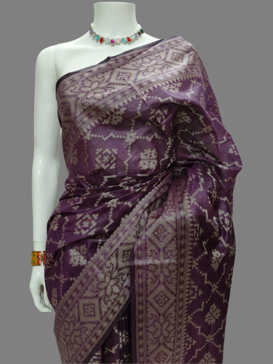 Cotton Silk Purple Banarasi Saree With Unstitched Blouse