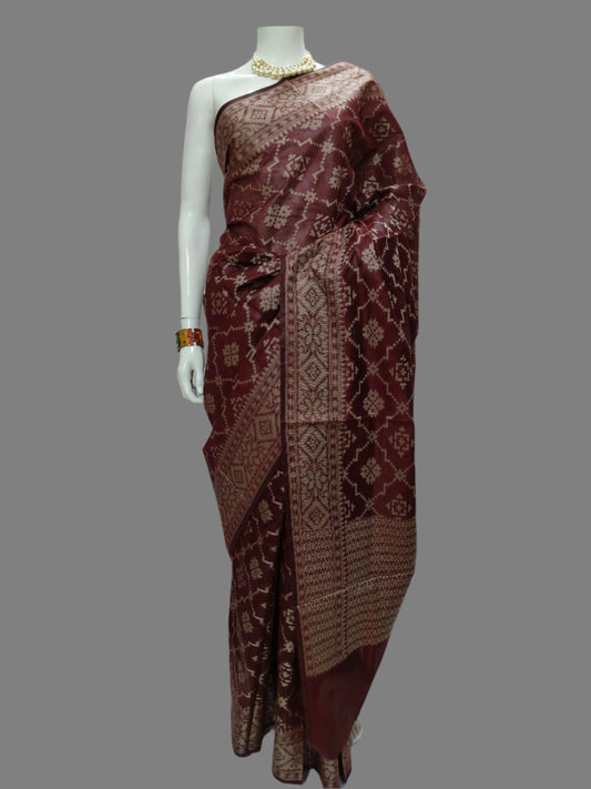 Cotton Silk Maroon Banarasi Saree With Unstitched Blouse