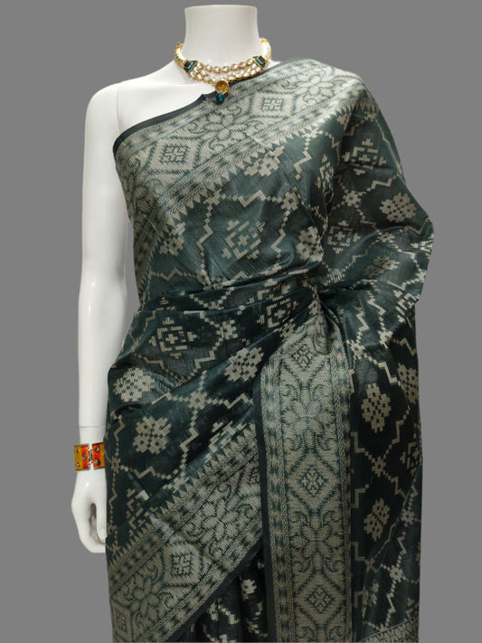 Cotton Silk Green Banarasi Saree With Unstitched Blouse