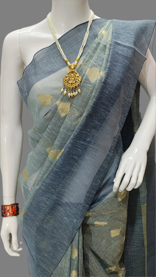 Cotton Silk Khichha Border Banarasi Saree With Unstitched Blouse