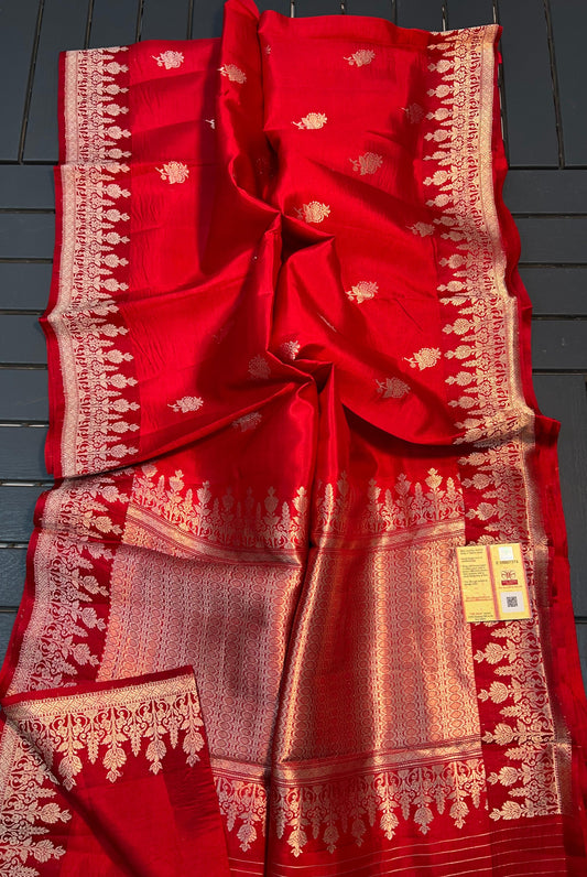 Pure Raw Mango Handloom Banarasi Silk Saree with Beautiful Zari Weaving and Mina Border