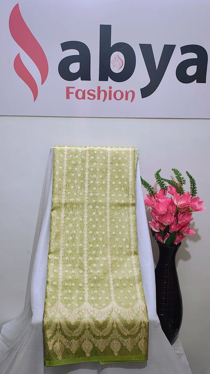 Light Green Tissue Gold Alwar Pattola Banarasi Saree