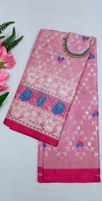 Banarasi  Kota Doria Meena Embroidery Saree With Unstitched Blouse