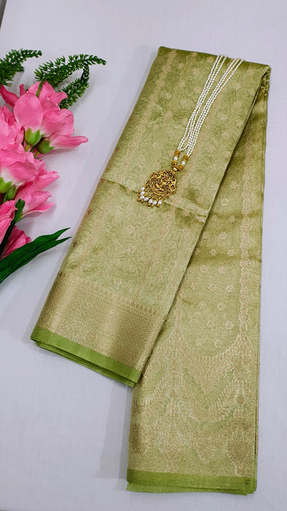 Light Green Tissue Gold Alwar Pattola Banarasi Saree