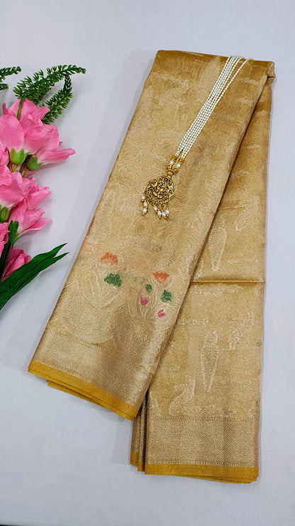 Yellow Tissue Banarasi Saree With Gold Alwar Pattola Weaving