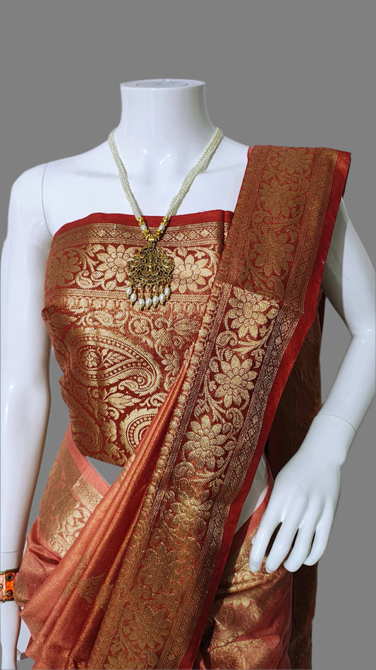 Banarasi Lama Tissue Shaded Dye Saree With Unstitched Blouse