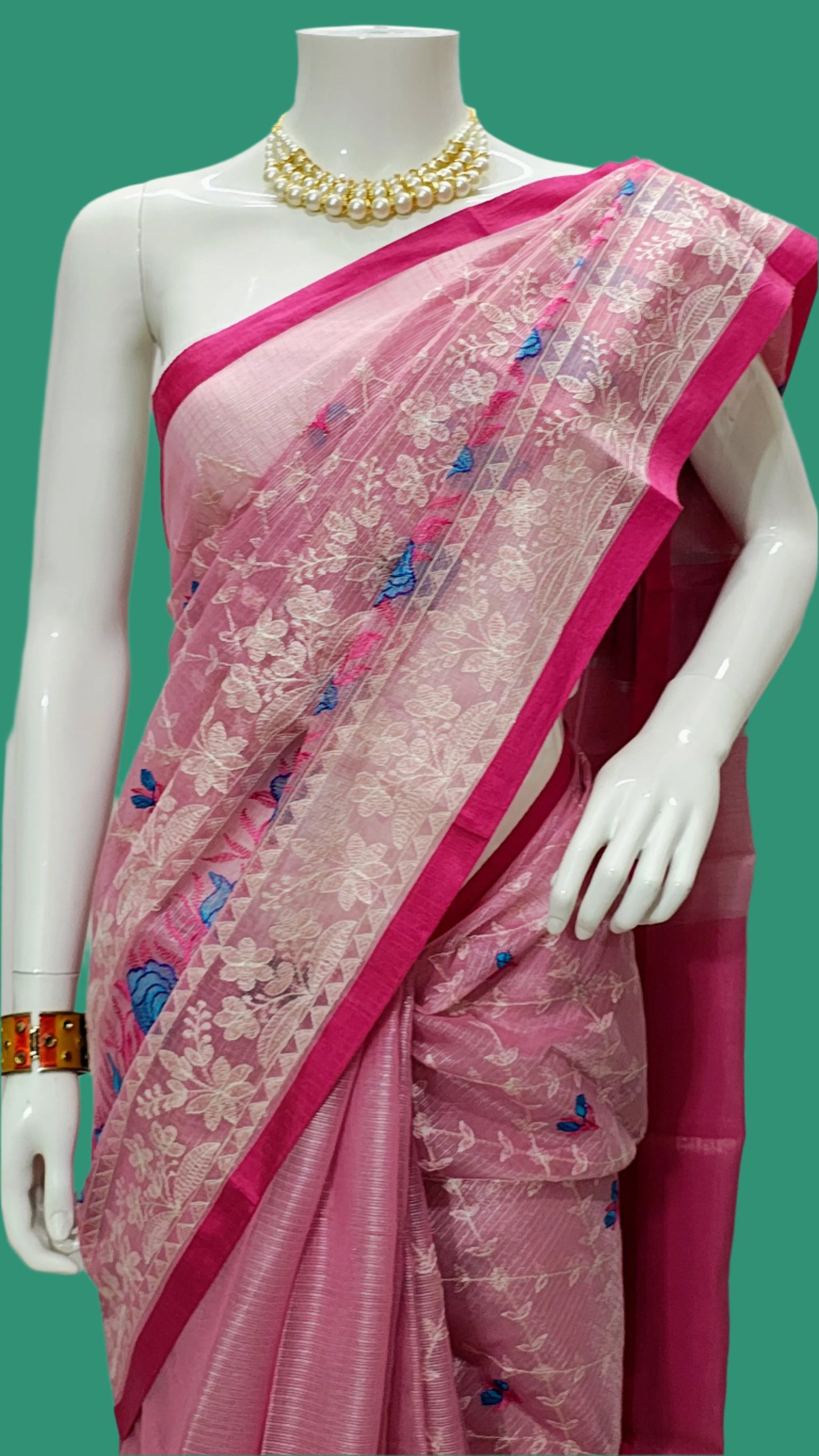 Banarasi  Kota Doria Meena Embroidery Saree With Unstitched Blouse