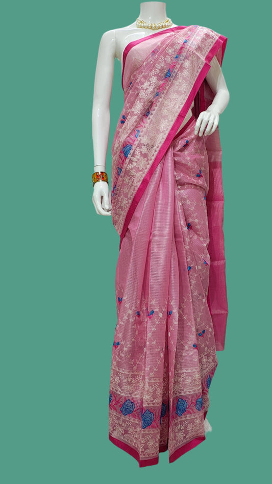 Banarasi  Kota Doria Meena Embroidery Saree With Unstitched Blouse