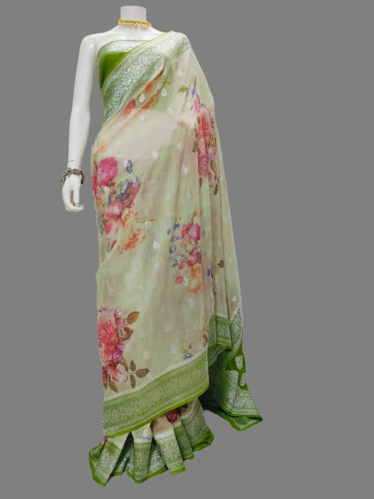 Organza Kora Digital Print Saree With Unstitched Blouse