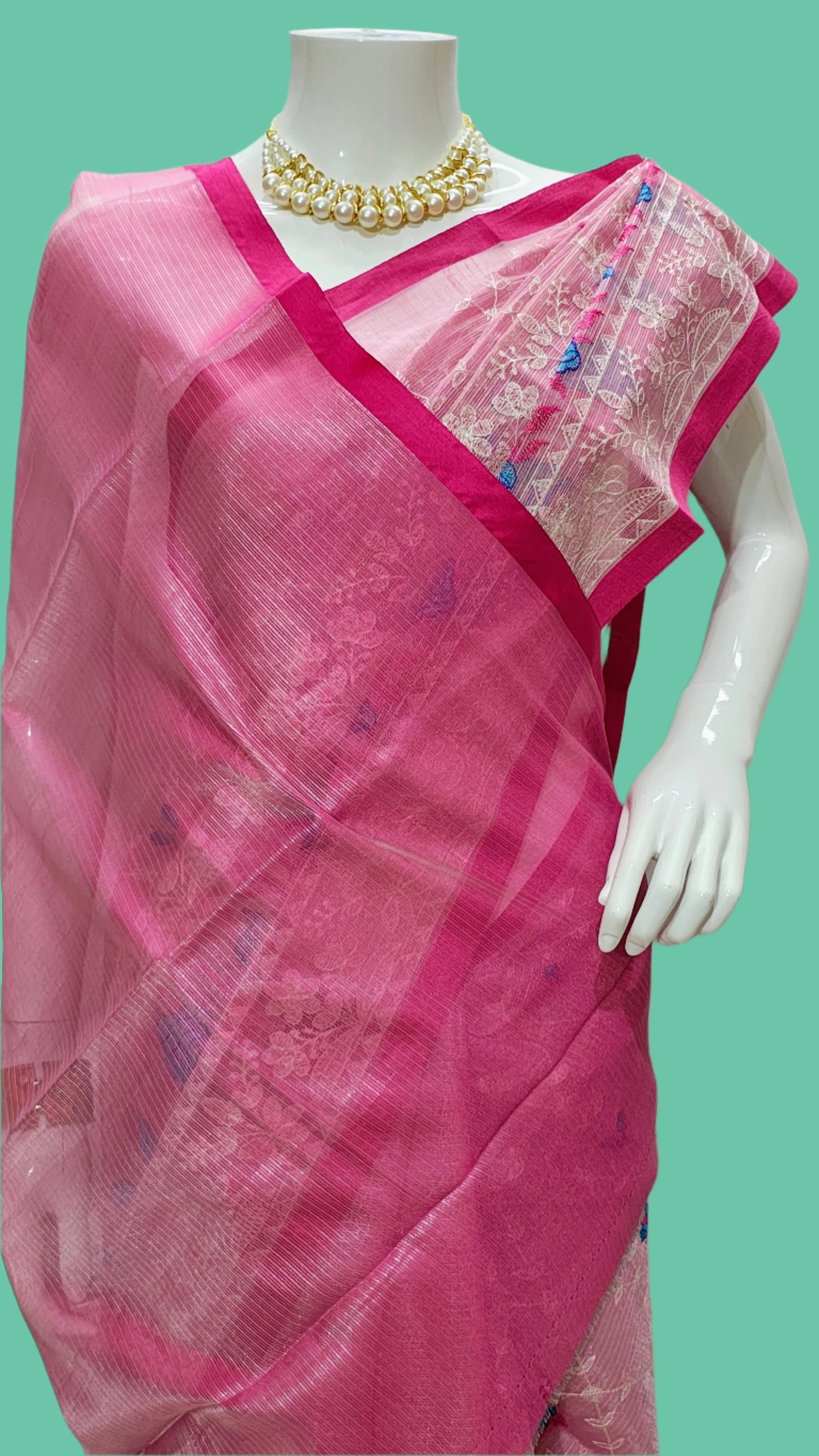 Banarasi  Kota Doria Meena Embroidery Saree With Unstitched Blouse