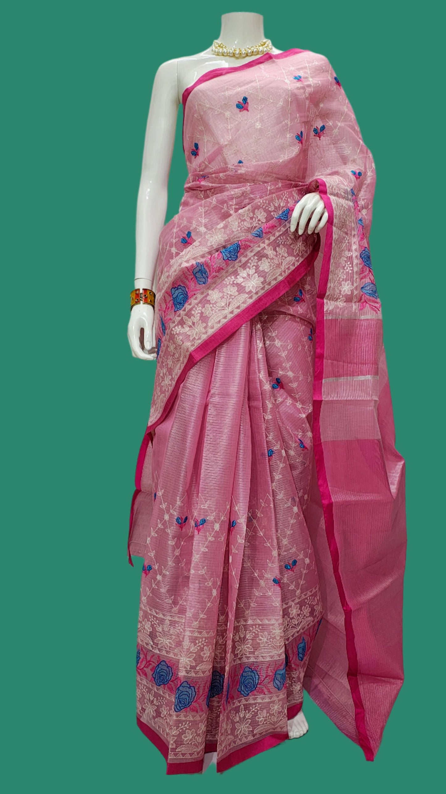 Banarasi  Kota Doria Meena Embroidery Saree With Unstitched Blouse