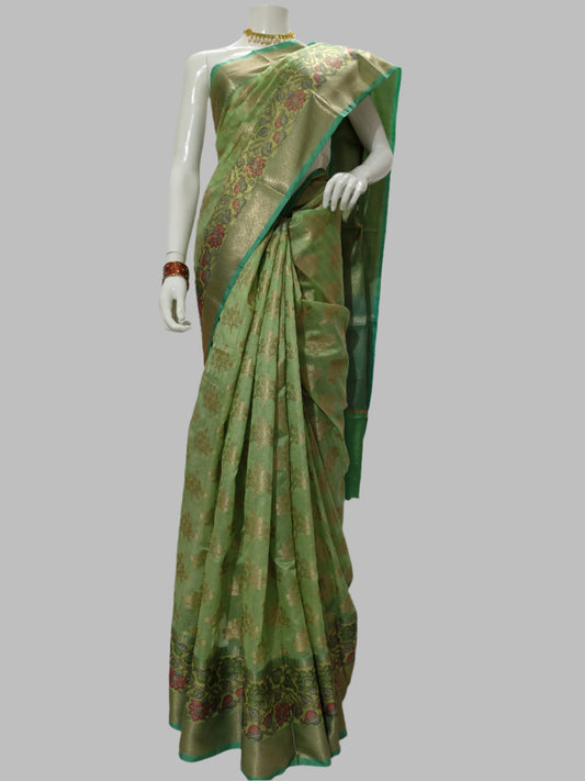 Banarasi Raw Silk Kalamkari Saree With Unstitched Blouse