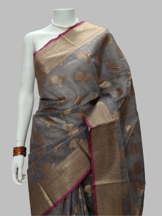 Banarasi Linen Buti Saree With Unstitched Blouse