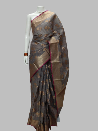 Banarasi Linen Buti Saree With Unstitched Blouse