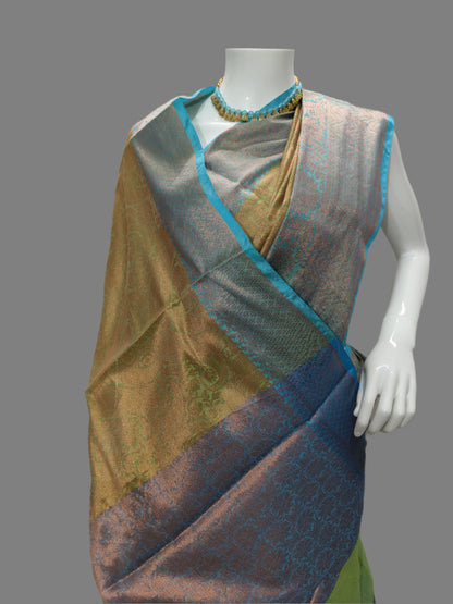 Banarasi Tanchui Skirt Design Green Saree With Unstitched Blouse