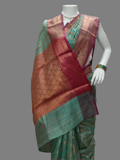 Banarasi Raw Silk Green Saree With Unstitched Blouse