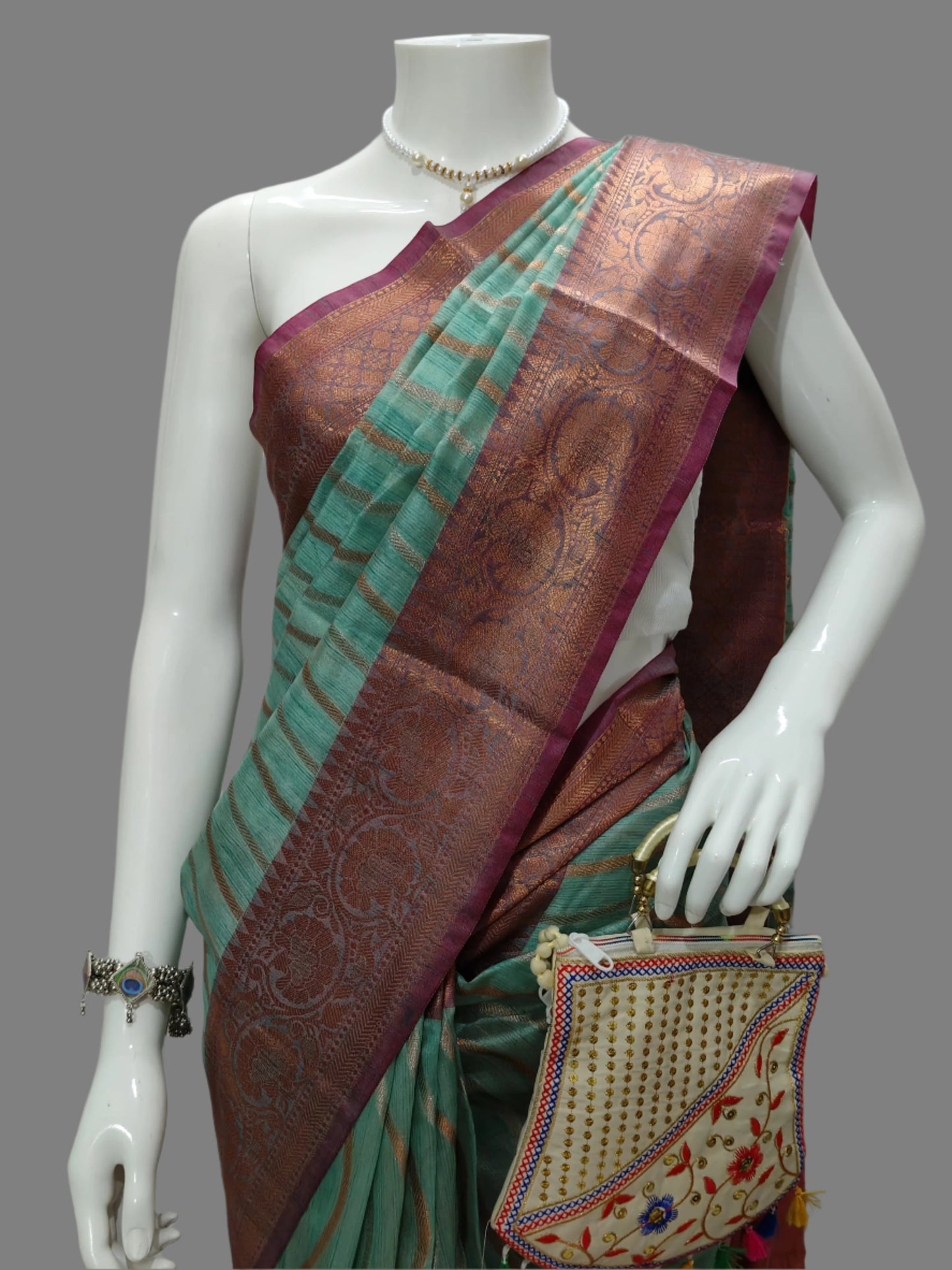 Banarasi Raw Silk Green Saree With Unstitched Blouse