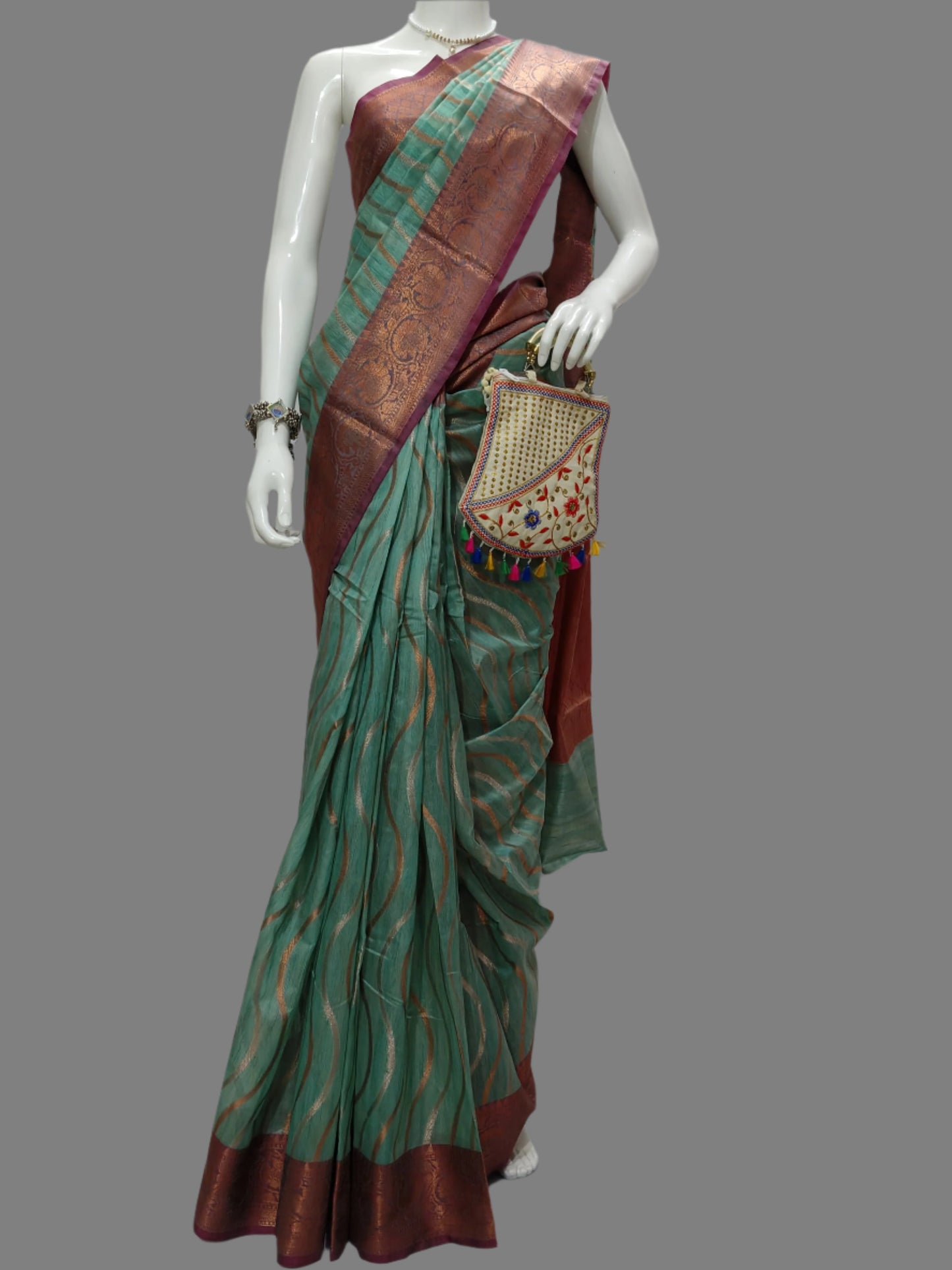 Banarasi Raw Silk Green Saree With Unstitched Blouse