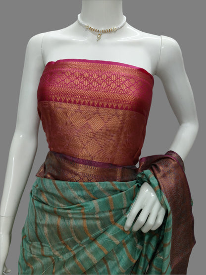 Banarasi Raw Silk Green Saree With Unstitched Blouse