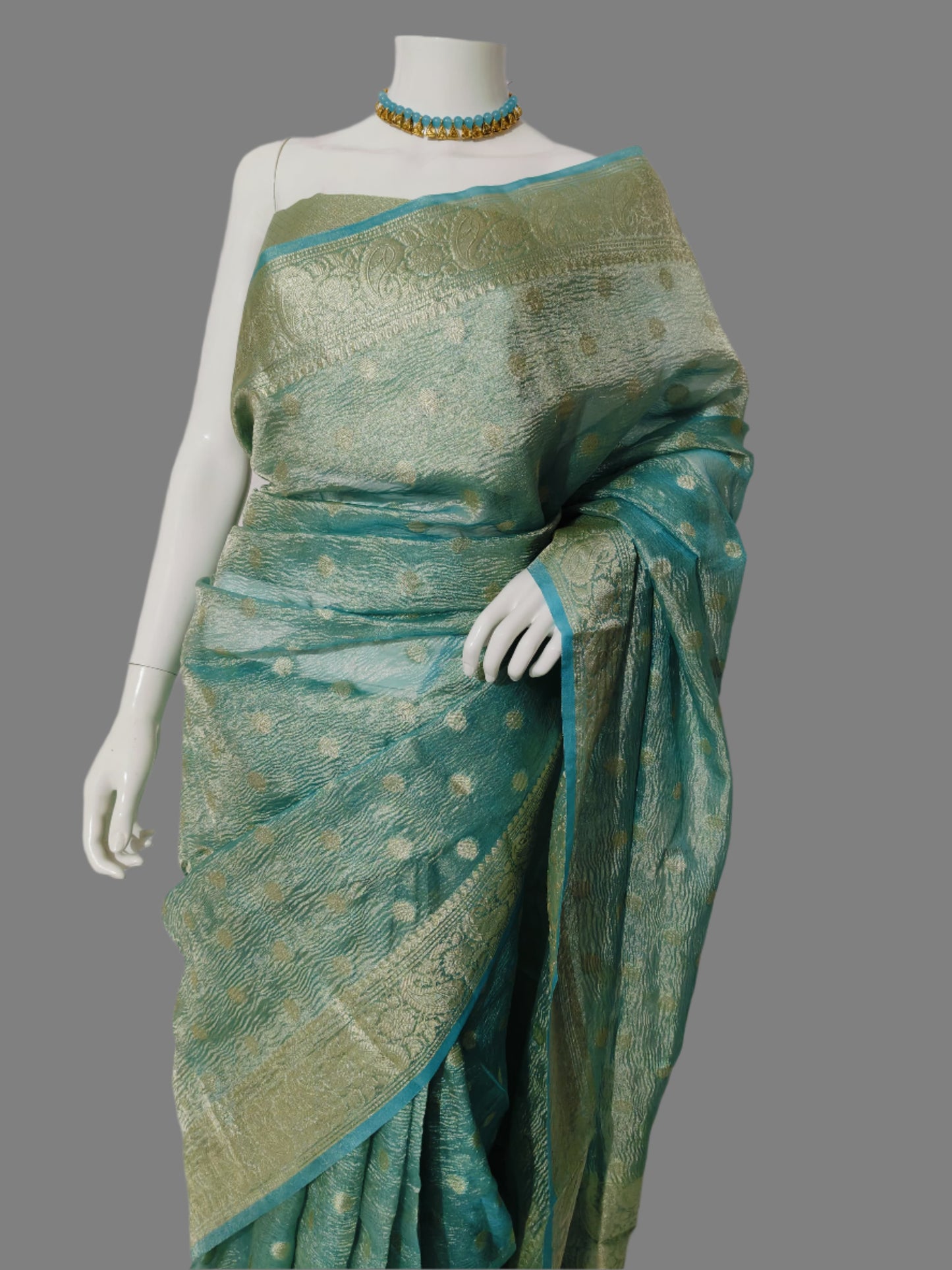 Banarasi Tissue Crush Buti Saree With Unstitched Blouse