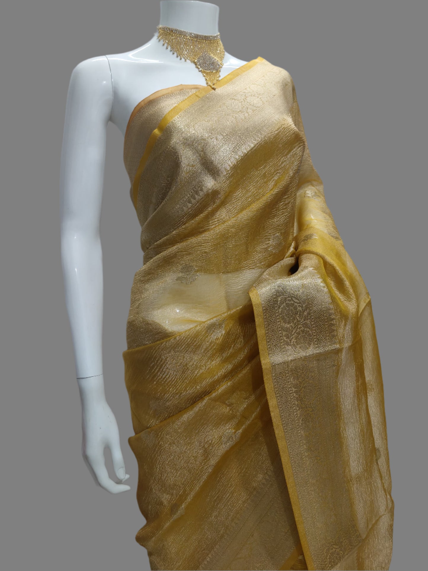 Banarasi Tissue Crush Buti Saree With Unstitched Blouse