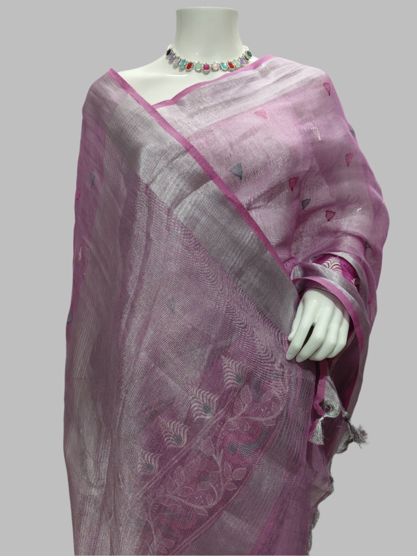 Tissue Linen Cotton Embroidery Banarasi Saree