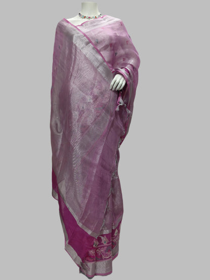 Tissue Linen Cotton Embroidery Banarasi Saree