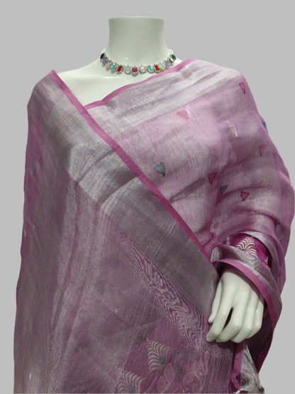 Tissue Linen Cotton Embroidery Banarasi Saree