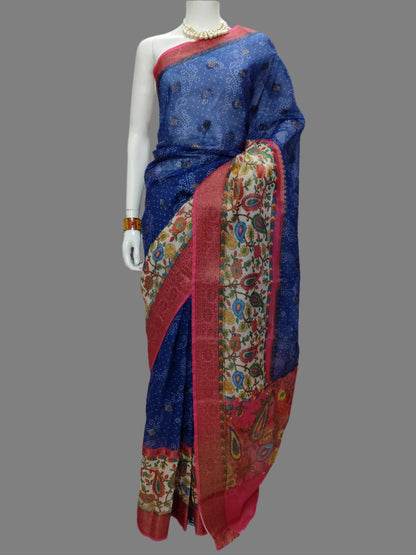 Blue Chanderi Cotton Digital Print Banarasi Saree