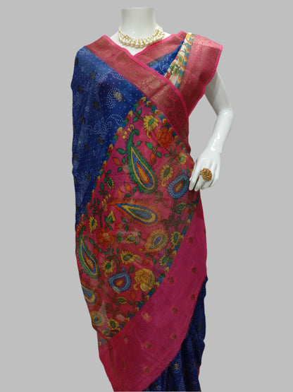 Blue Chanderi Cotton Digital Print Banarasi Saree