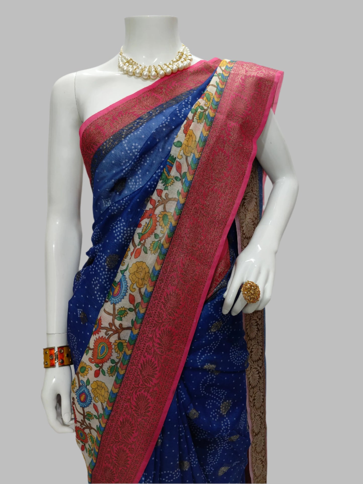 Blue Chanderi Cotton Digital Print Banarasi Saree