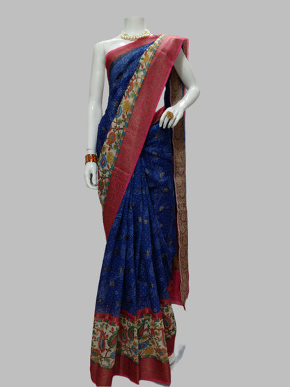 Blue Chanderi Cotton Digital Print Banarasi Saree