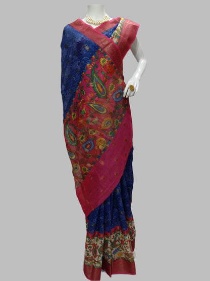 Blue Chanderi Cotton Digital Print Banarasi Saree