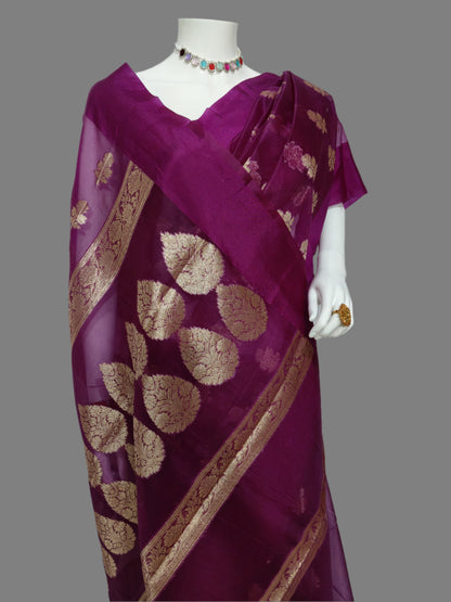 Purple Organza Banarasi Saree