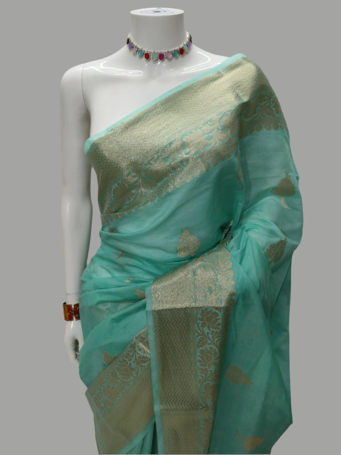 Pista Color Banarasi Georgette Saree With Unstitched Blouse