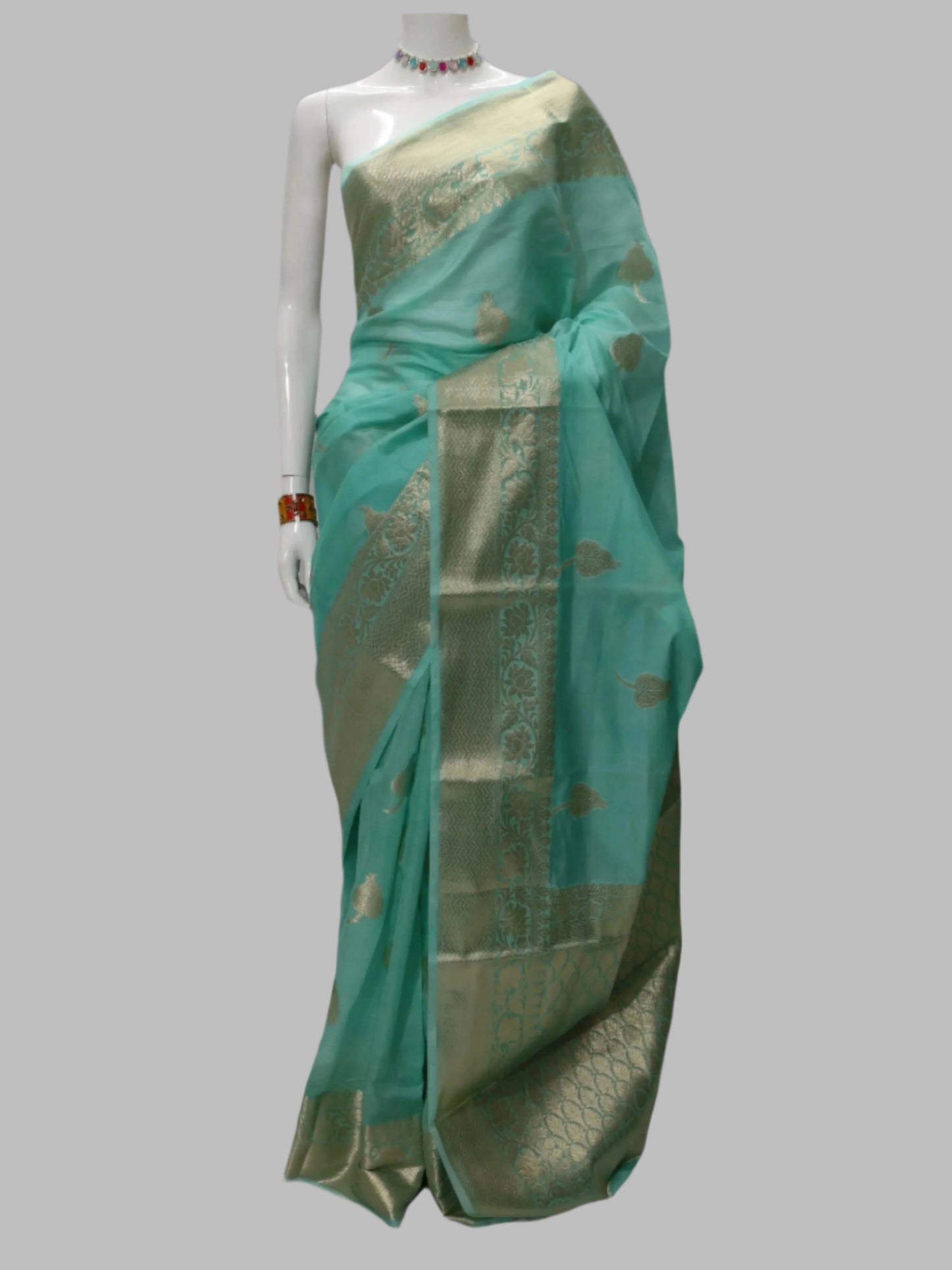 Pista Color Banarasi Georgette Saree With Unstitched Blouse