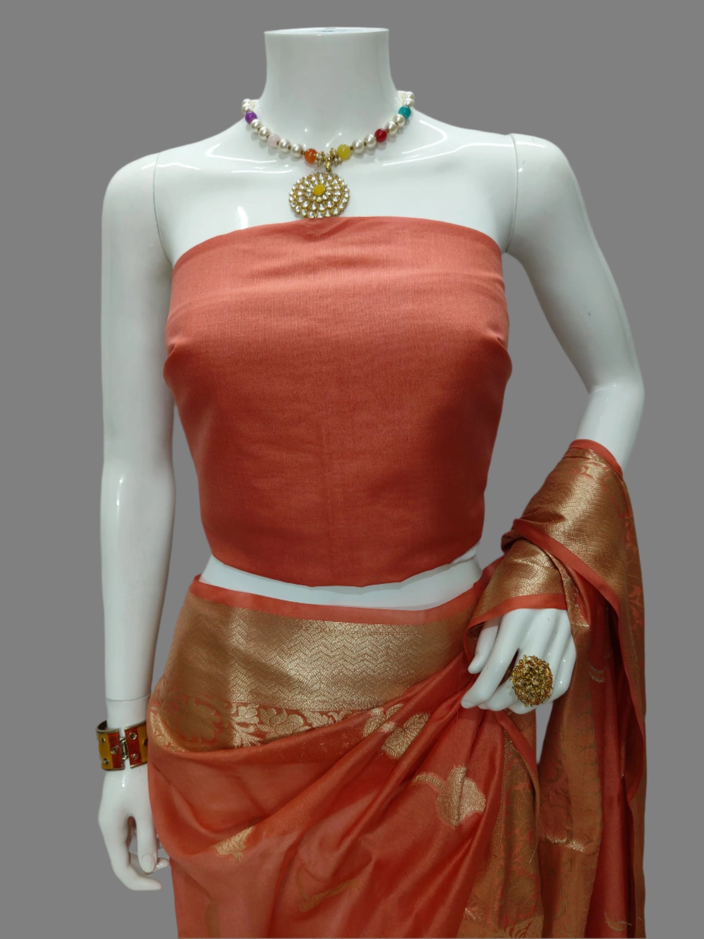 Peach  Banarasi Georgette Saree With Unstitched Blouse