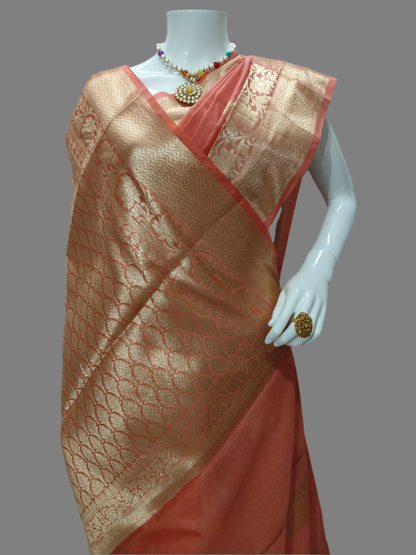 Peach  Banarasi Georgette Saree With Unstitched Blouse