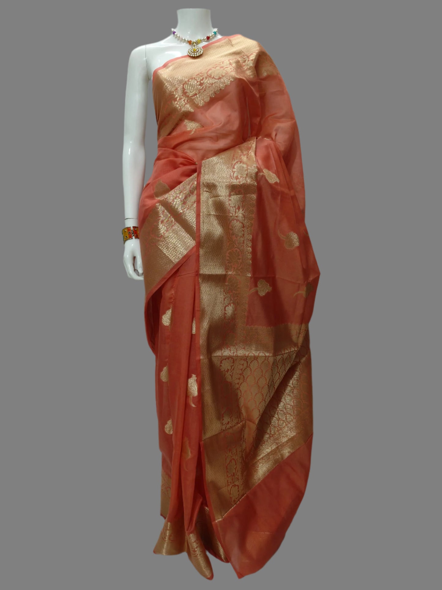 Peach  Banarasi Georgette Saree With Unstitched Blouse