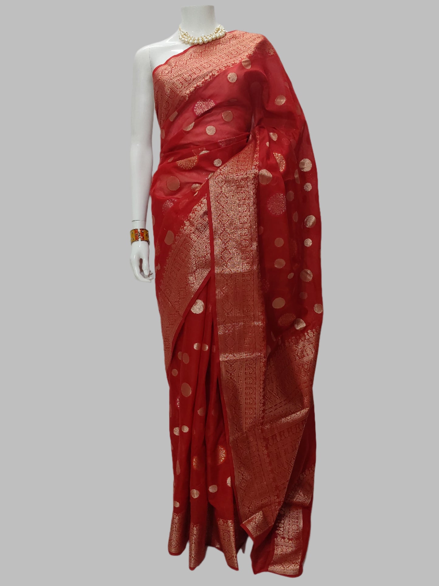 Red Banarasi Georgette Saree With Unstitched Blouse