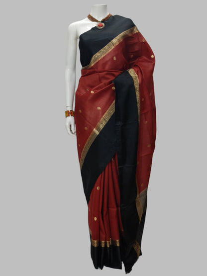 Pure Tussar Silk Maroon Banarasi Saree With Unstitched Blouse