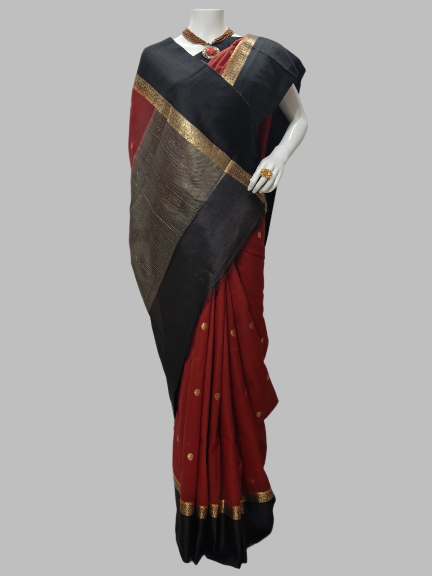 Pure Tussar Silk Maroon Banarasi Saree With Unstitched Blouse