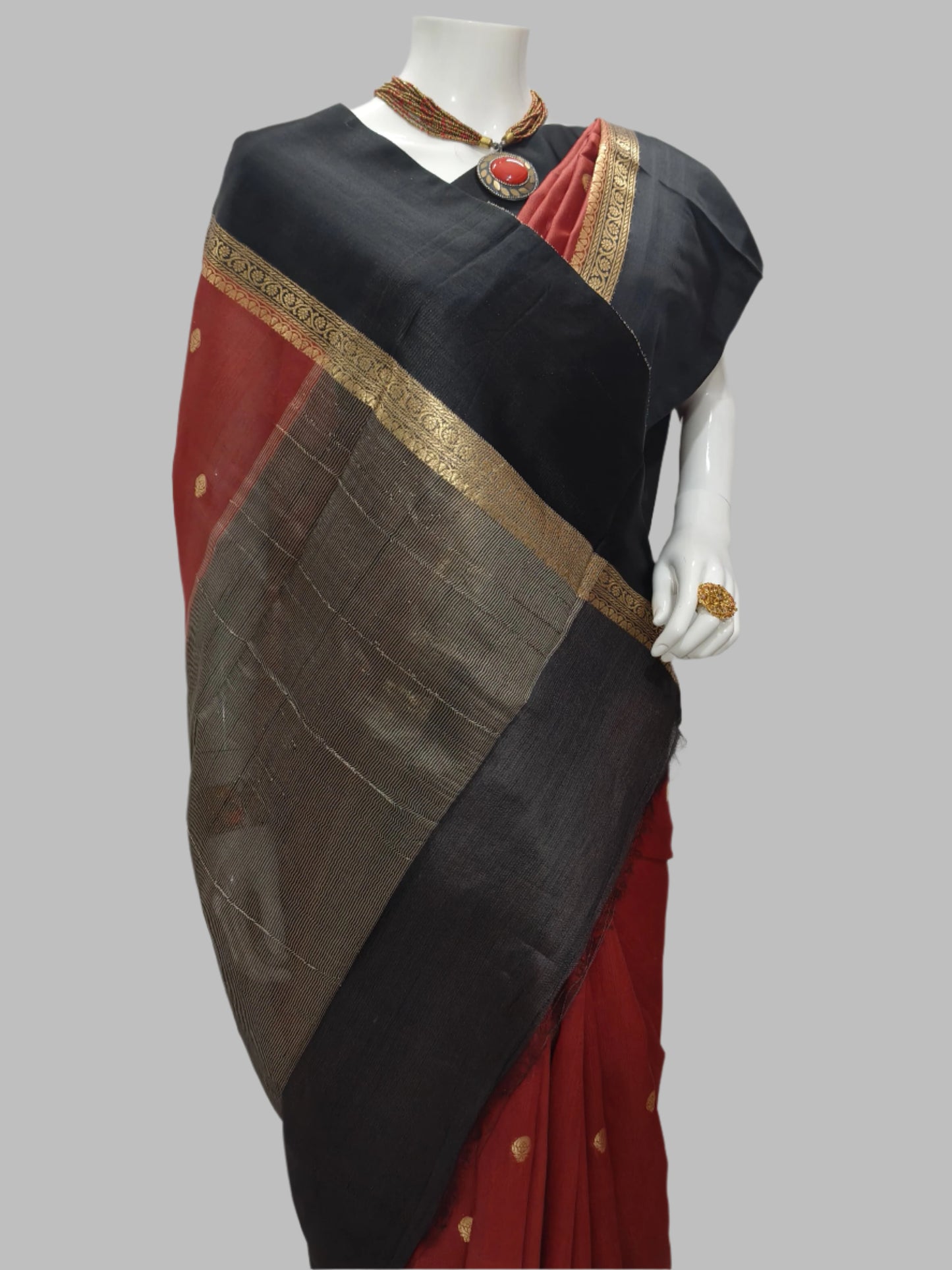 Pure Tussar Silk Maroon Banarasi Saree With Unstitched Blouse