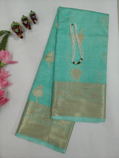 Pista Color Banarasi Georgette Saree With Unstitched Blouse