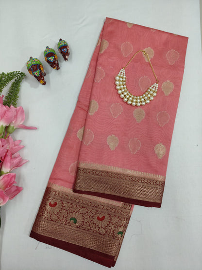 Peach  Banarasi Georgette Saree With Unstitched Blouse