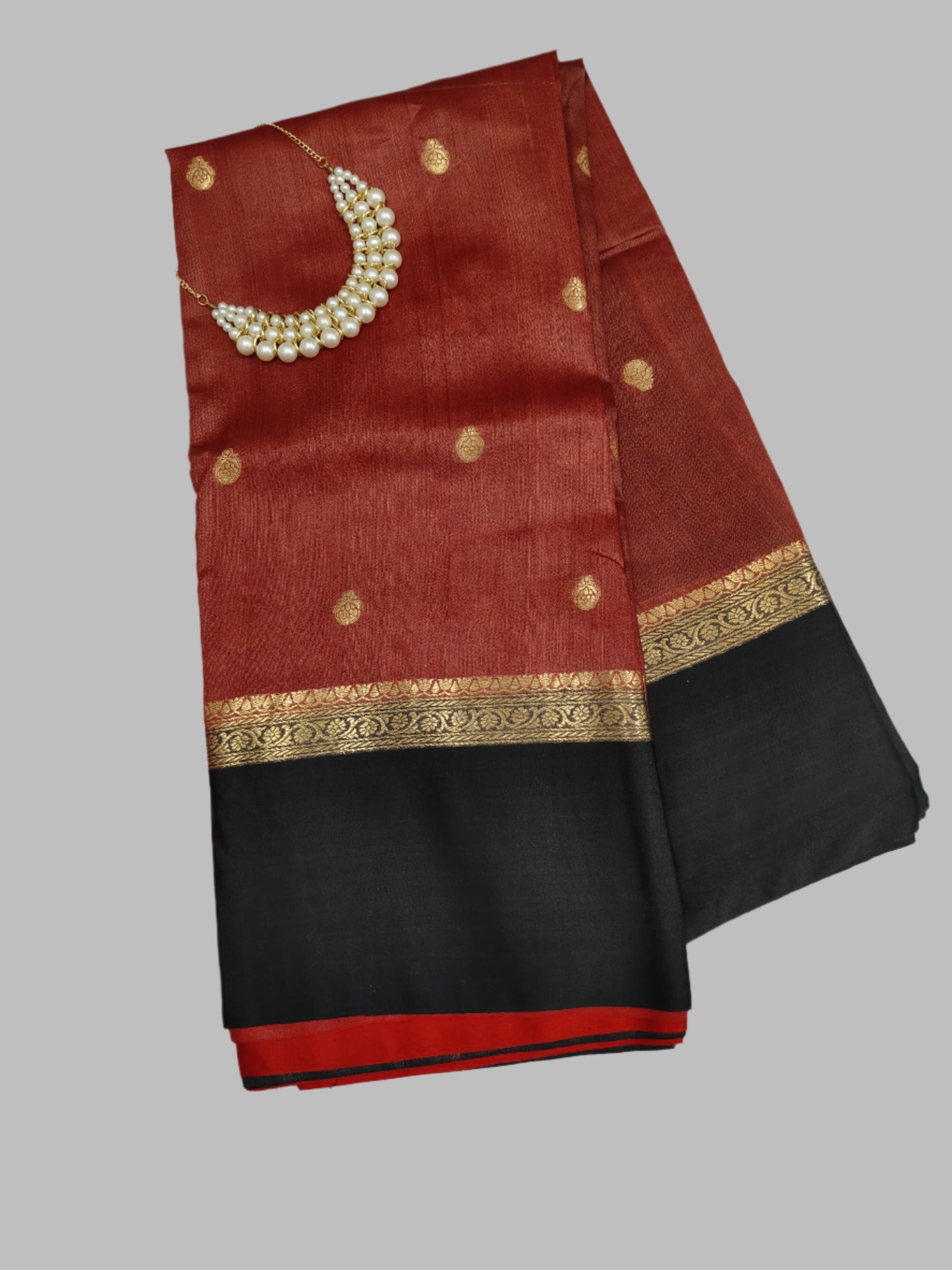 Pure Tussar Silk Maroon Banarasi Saree With Unstitched Blouse