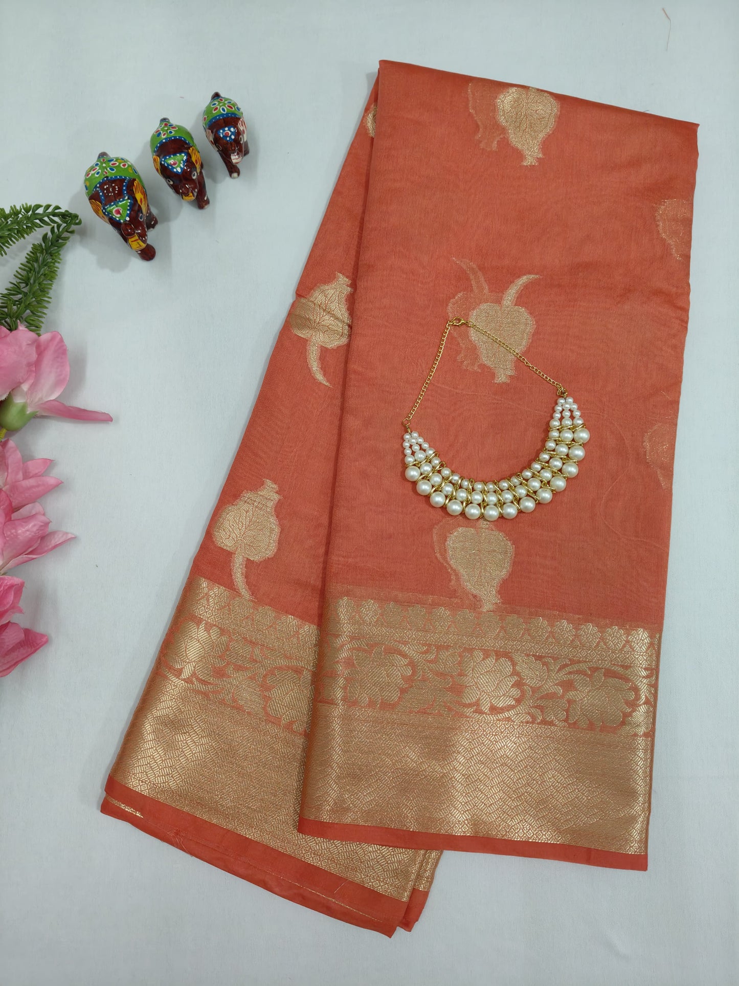 Peach  Banarasi Georgette Saree With Unstitched Blouse