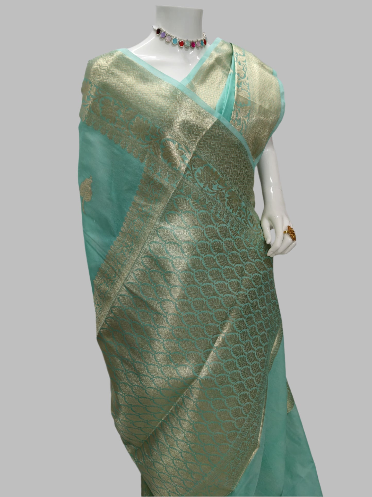 Pista Color Banarasi Georgette Saree With Unstitched Blouse