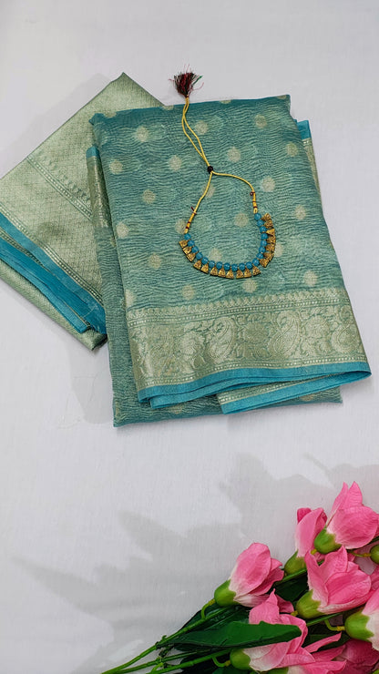 Banarasi Tissue Crush Buti Saree With Unstitched Blouse