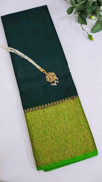 Green Worm Silk Skirt Design Banarasi Saree With Unstitched Blouse